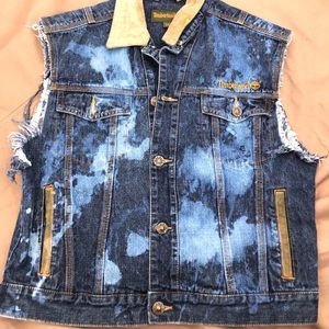 timberland vest jean material distressed Size M